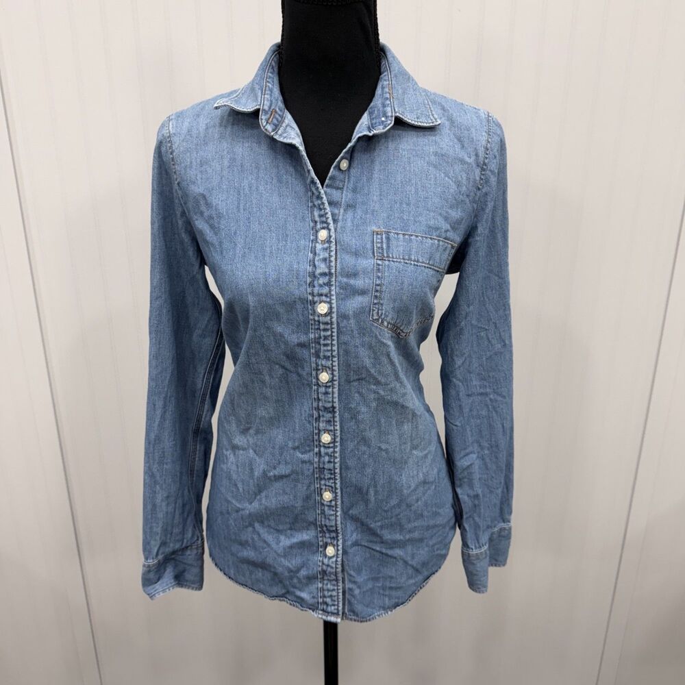 J. Crew Women's Small Blue Perfect Fit Long Sleeve Button-Front Denim Shirt